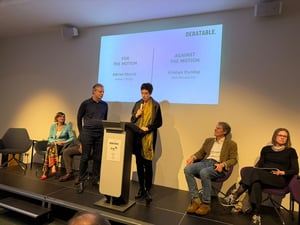 Debaters Adrian Monck and Kristen Dunlop go head-to-head on the motion